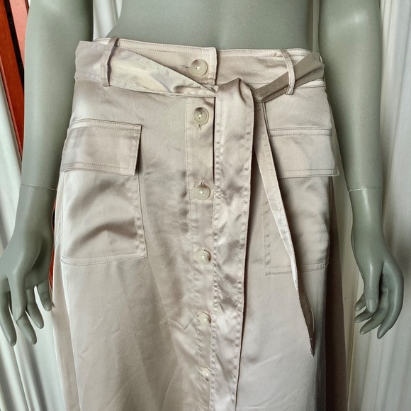 Banana Republic Satin Midi Skirt Beige Button Down Lined Size 6 - Picture 4 of 8